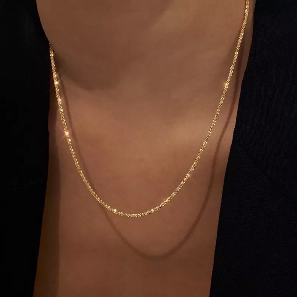 SHINY GOLD NECKLACE 925 STERLING SILVER - Picture 5 of 11